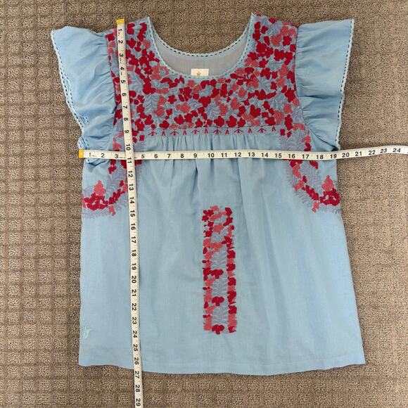 J Marie Embroidered Raelyn Top Blue Pink Flutter Sleeves Size M - Picture 5 of 6